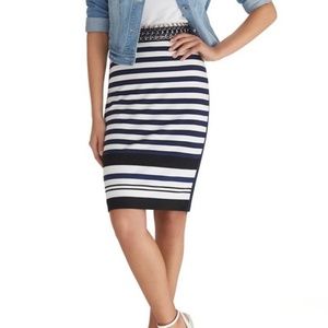 WHBM Black Navy White Striped Pencil Skirt 0
